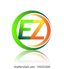 initial letter logo EZ company name green and orange color on circle and swoosh design. vector logotype for business and company identity.