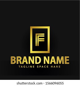 Initial Letter Logo F. Inside the square. A charming logo design element. Gold letters Isolated with black background. Suitable for business, consulting group companies.