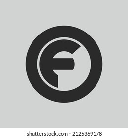 logotipo de letra inicial F forma de círculo interior, OF, FO, F dentro de O monograma negro en mayúsculas redondeadas
