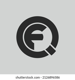 initial letter logo F inside circle shape, QF, FQ, F inside Q rounded upper case black monogram