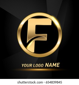 initial letter logo f inside circle shape, rounded lowercase logo gold on dark background