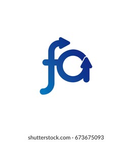 initial letter logo fa, af, f, arrow rounded lowercase blue