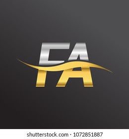 initial letter logo FA company name gold and silver color swoosh design. vector logotype for business and company identity.