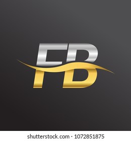 initial letter logo FB company name gold and silver color swoosh design. vector logotype for business and company identity.