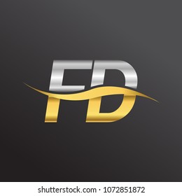 initial letter logo FD company name gold and silver color swoosh design. vector logotype for business and company identity.