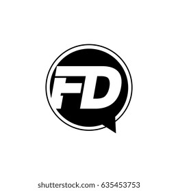 Initial letter logo fd inside speech bubble black