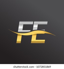 initial letter logo FE company name gold and silver color swoosh design. vector logotype for business and company identity.