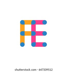 Initial letter logo FE overlapping round line, yellow blue magenta