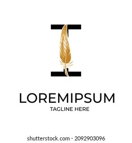 Initial letter I logo with Feather Luxury gold