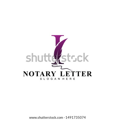 Initial letter I logo with Feather Luxury gold.
