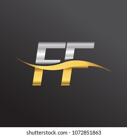 initial letter logo FF company name gold and silver color swoosh design. vector logotype for business and company identity.