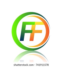 initial letter logo FF company name green and orange color on circle and swoosh design. vector logotype for business and company identity.