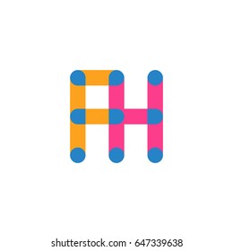 Initial letter logo FH overlapping round line, yellow blue magenta