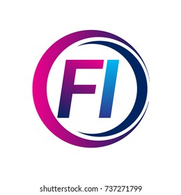 initial letter logo FI company name blue and magenta color on circle and swoosh design. vector logotype for business and company identity.