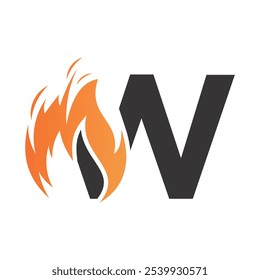 Initial letter logo with fire creative concept Premium Vector