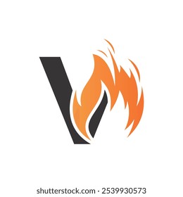 Initial letter logo with fire creative concept Premium Vector