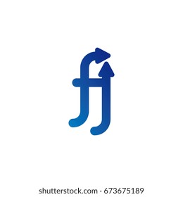 initial letter logo fj, jf, f, j, arrow rounded lowercase blue