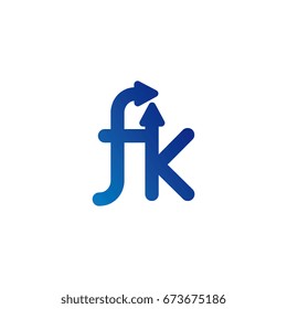 initial letter logo fk, kf, f, k, arrow rounded lowercase blue
