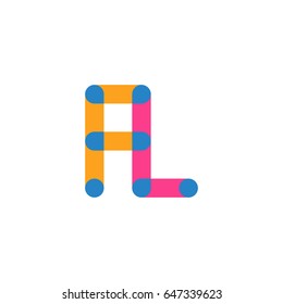 Initial letter logo FL overlapping round line, yellow blue magenta