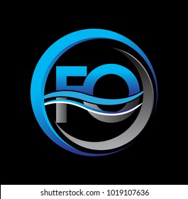 initial letter logo FO company name blue and grey color on circle and swoosh design. vector logotype for business and company identity.