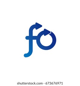 initial letter logo fo, of, f, o, arrow rounded lowercase blue