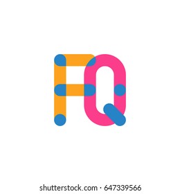 Initial letter logo FQ overlapping round line, yellow blue magenta