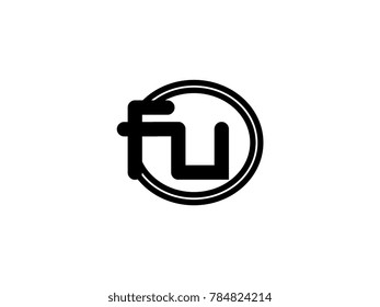 Initial letter logo fu lowercase in a black oval circle