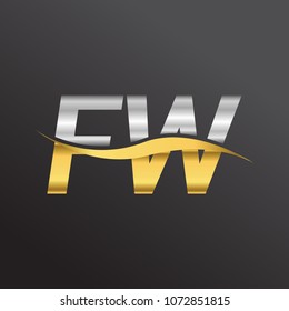 initial letter logo FW company name gold and silver color swoosh design. vector logotype for business and company identity.