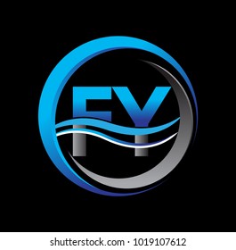 initial letter logo FY company name blue and grey color on circle and swoosh design. vector logotype for business and company identity.
