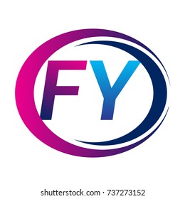 initial letter logo FY company name blue and magenta color on circle and swoosh design. vector logotype for business and company identity.