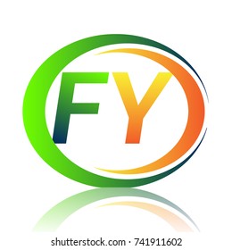 initial letter logo FY company name green and orange color on circle and swoosh design. vector logotype for business and company identity.