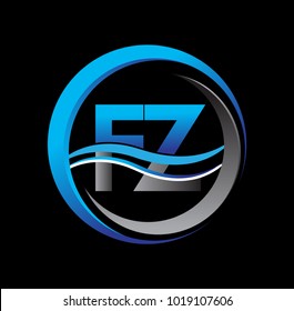 initial letter logo FZ company name blue and grey color on circle and swoosh design. vector logotype for business and company identity.