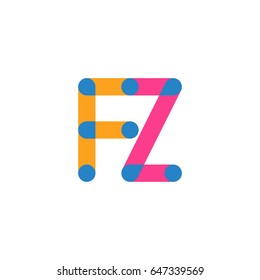 Initial letter logo FZ overlapping round line, yellow blue magenta