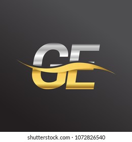 initial letter logo GE company name gold and silver color swoosh design. vector logotype for business and company identity.