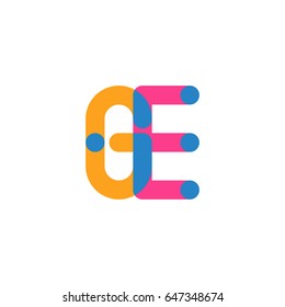 Initial letter logo GE overlapping round line, yellow blue magenta