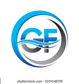 initial letter logo GF company name blue and grey color on circle and swoosh design. vector logotype for business and company identity.