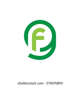 initial letter logo gf, fg, f inside g rounded lowercase green flat