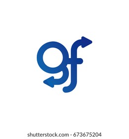 initial letter logo gf, fg, g, f, arrow rounded lowercase blue