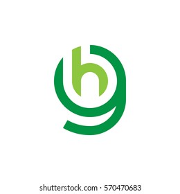 initial letter logo gh, hg, h inside g rounded lowercase green flat
