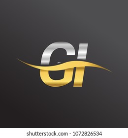 initial letter logo GI company name gold and silver color swoosh design. vector logotype for business and company identity.
