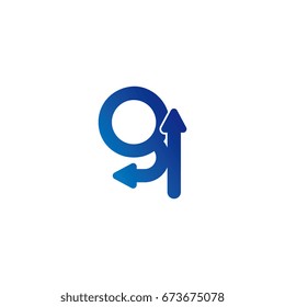 initial letter logo gi, ig, g, arrow rounded lowercase blue