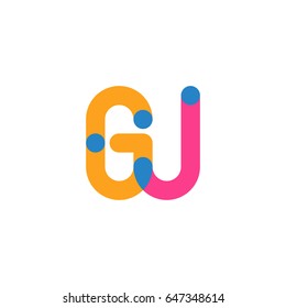 Initial letter logo GJ overlapping round line, yellow blue magenta