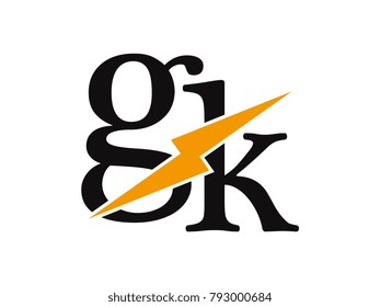Initial letter logo gk lowercase thunder vector design