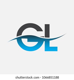 initial letter logo GL company name blue and black color swoosh design. vector logotype for business and company identity.