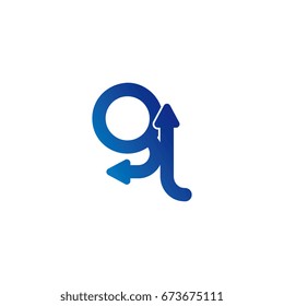 initial letter logo gl, lg, g, l, arrow rounded lowercase blue