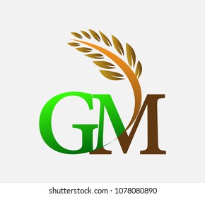 initial letter logo GM, Agriculture wheat Logo Template vector icon design colored green and brown.