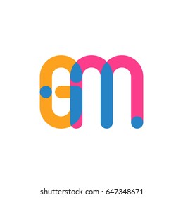 Initial letter logo GM overlapping round line, yellow blue magenta