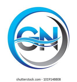 initial letter logo GN company name blue and grey color on circle and swoosh design. vector logotype for business and company identity.
