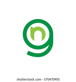 initial letter logo gn, ng, n inside g rounded lowercase green flat