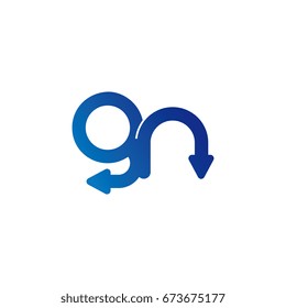 initial letter logo gn, ng, g, n, arrow rounded lowercase blue